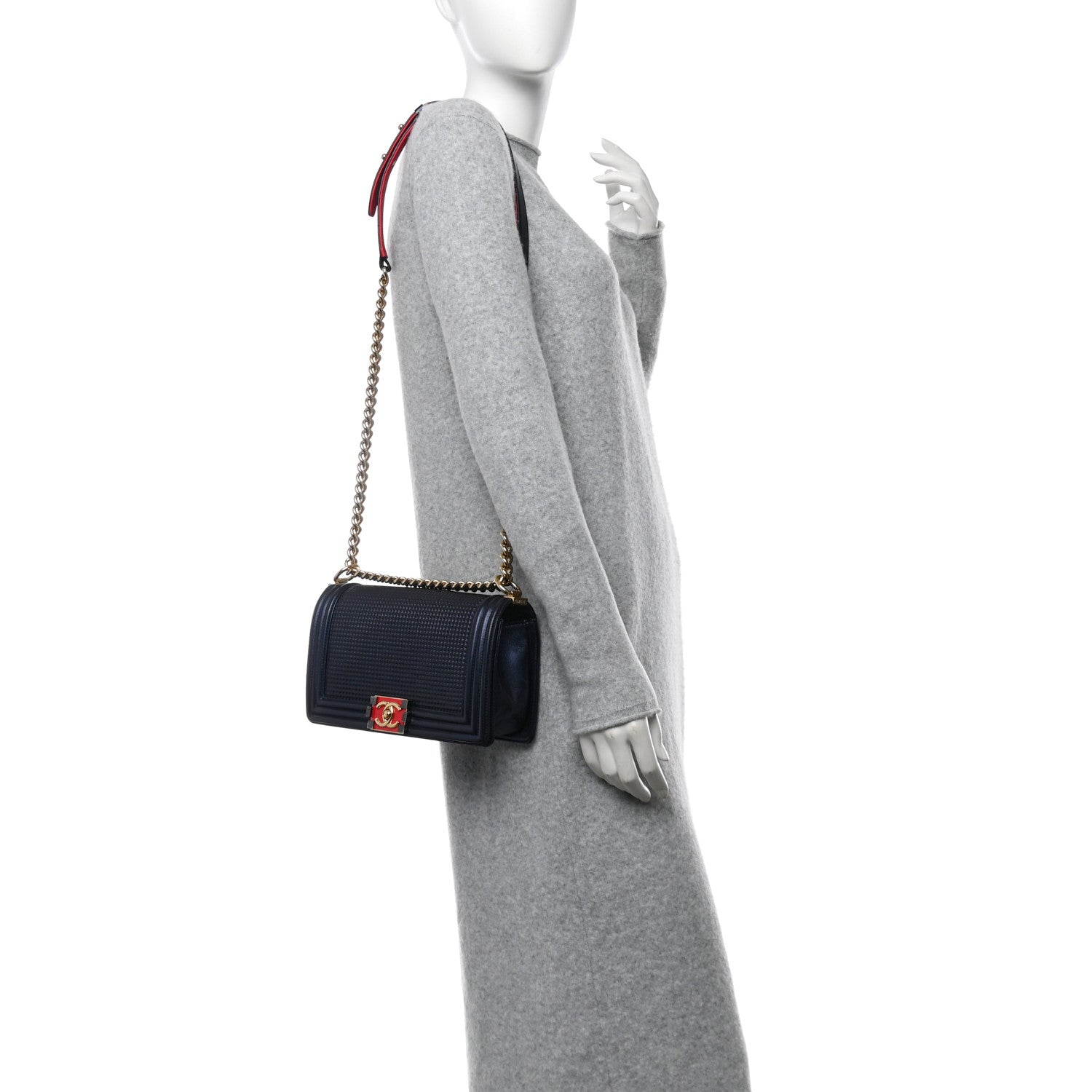 Chanel Lambskin Embossed Medium Boy Cube Flap Navy 2 of 10