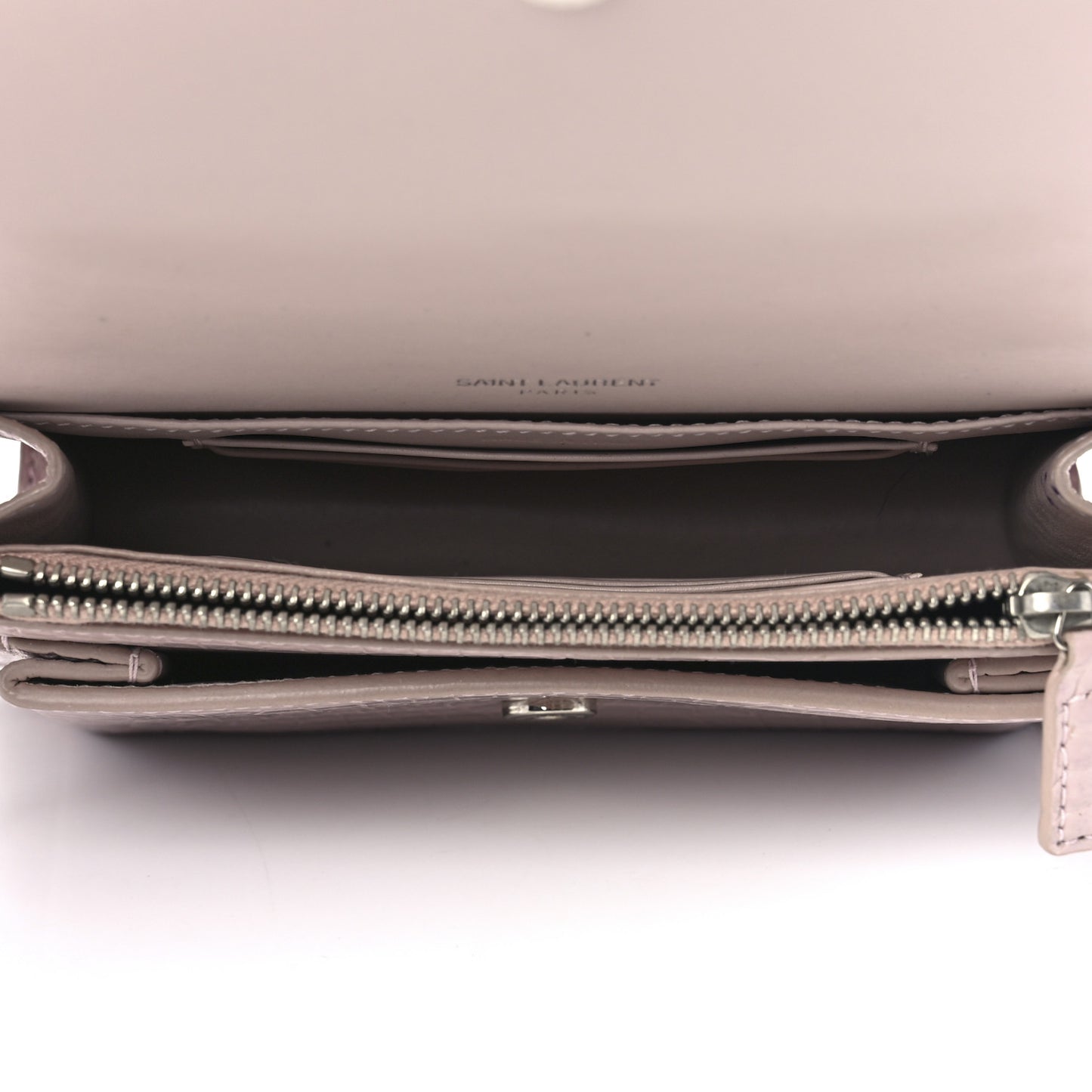 Calfskin Crocodile Embossed Monogram Sunset Chain Wallet Marble Pink