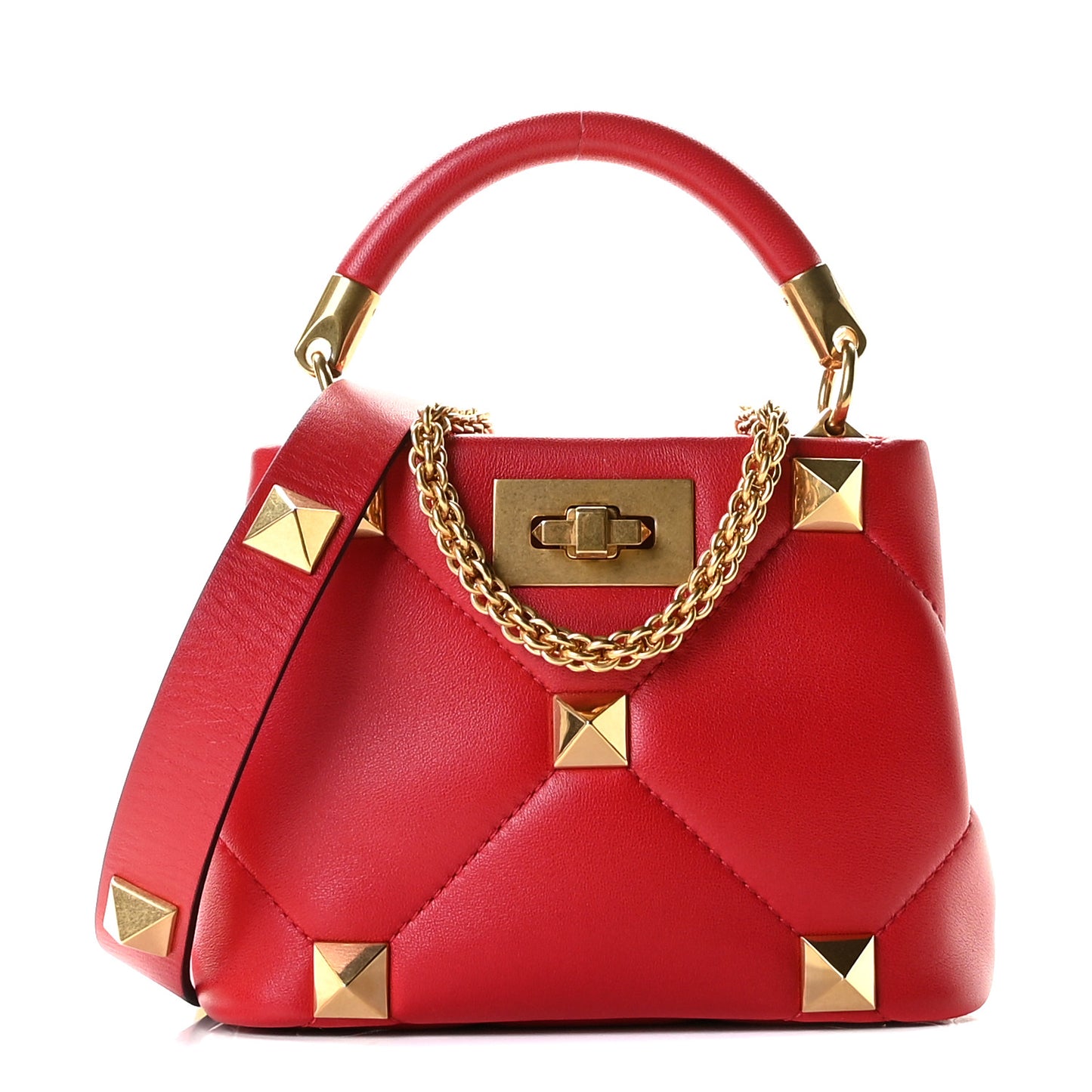 Nappa Mini Roman Stud The Handle Bag Rouge Pur