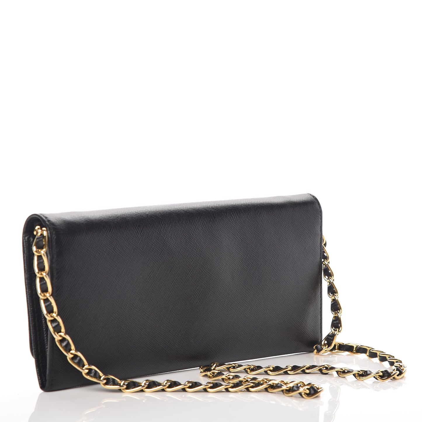Saffiano Metal Oro Chain Wallet Black