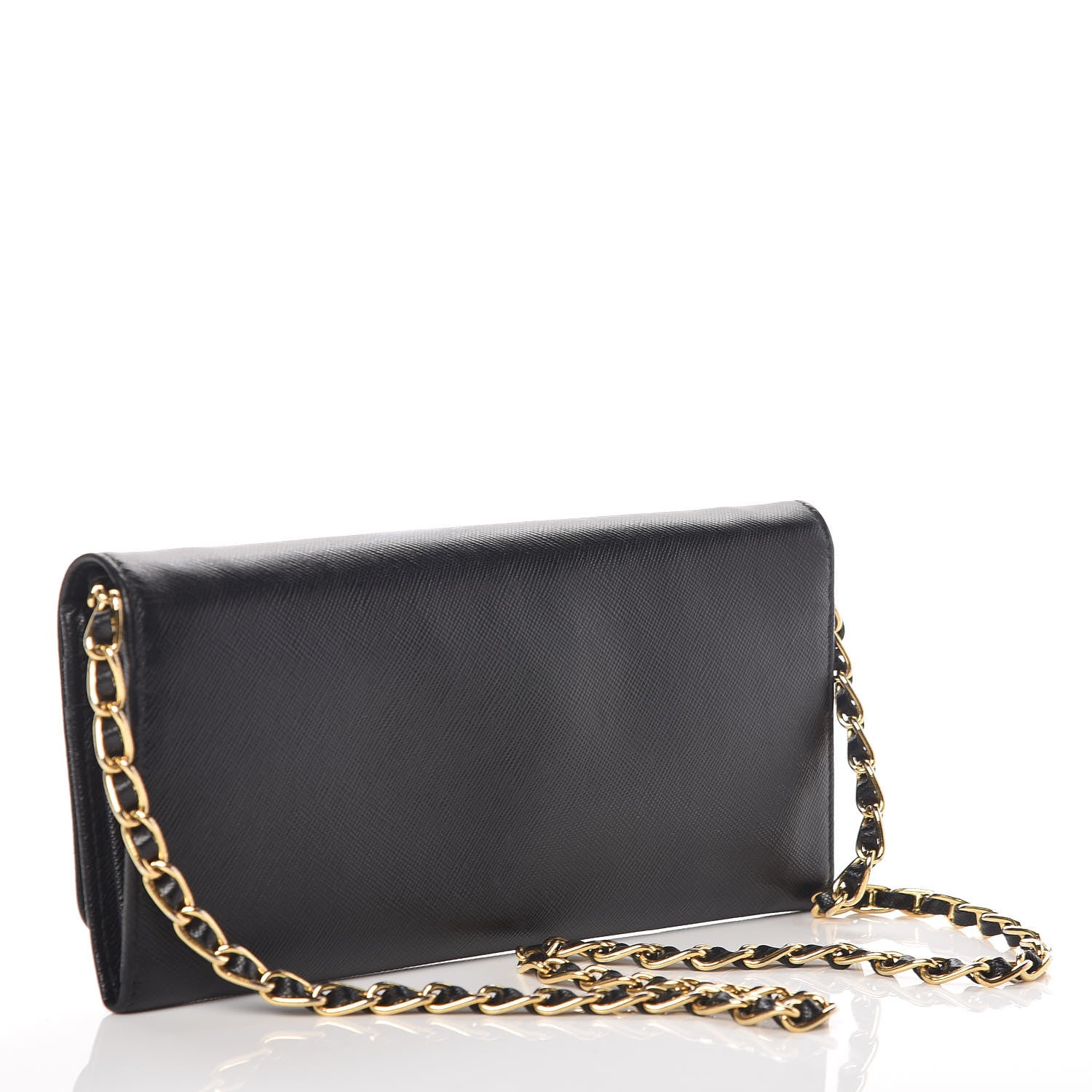 Prada Saffiano Metal Oro Chain Wallet Black 3 of 8