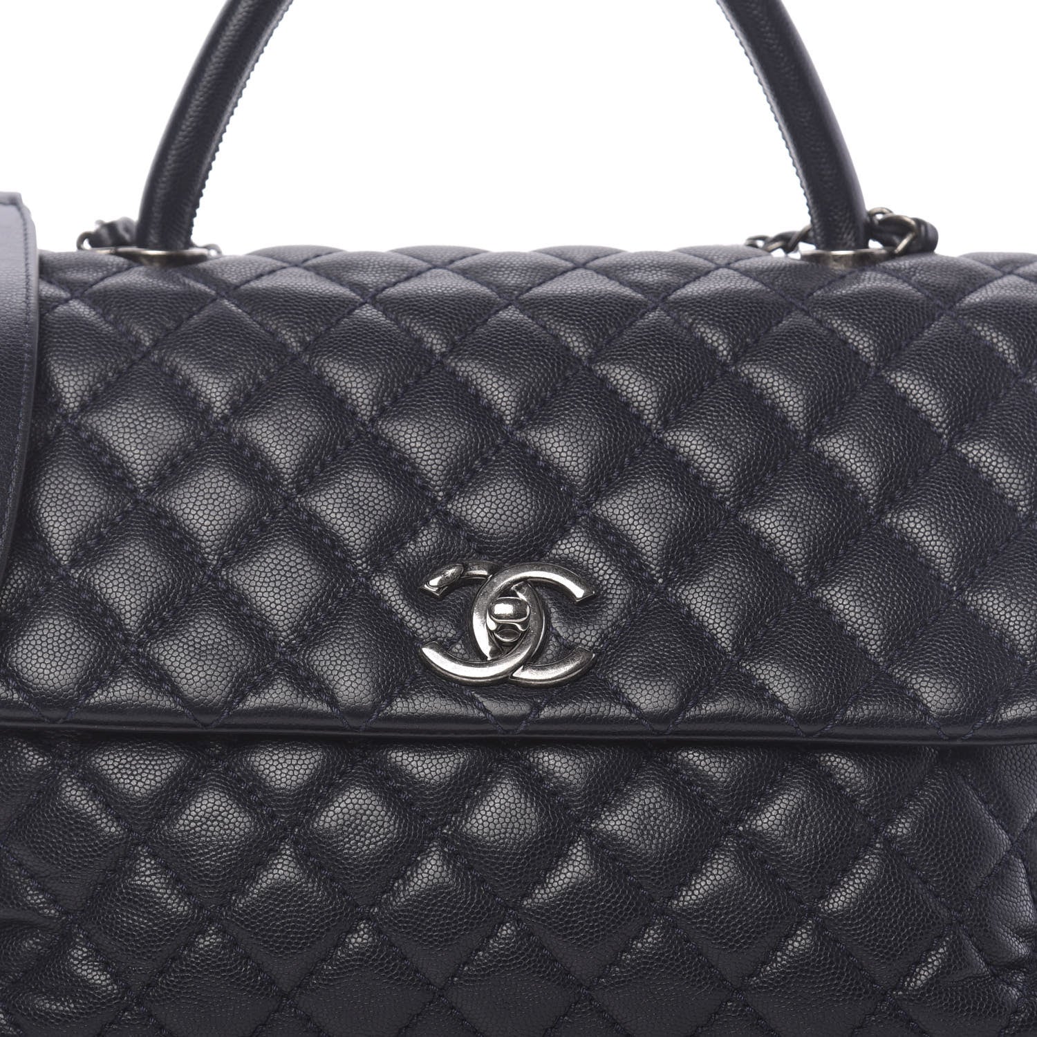 Chanel Caviar Quilted Medium Coco Handle Flap Navy Blue 14 of 14