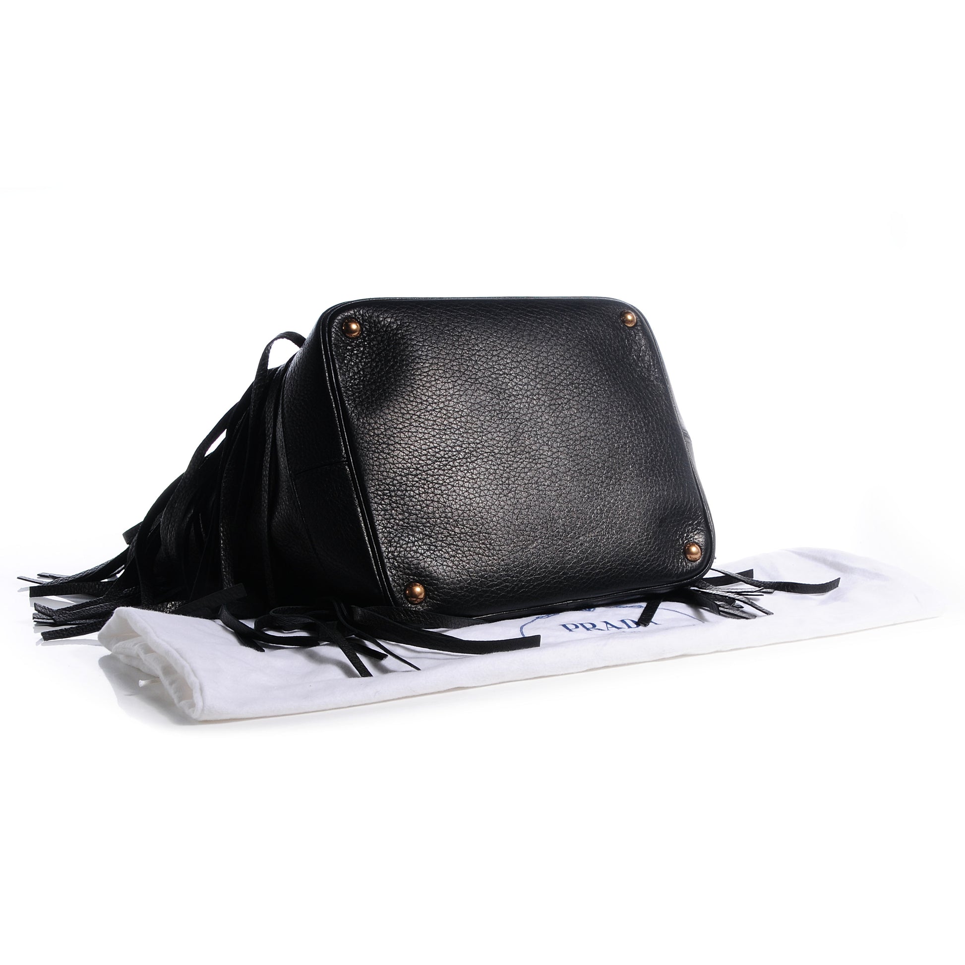 Prada Cervo Deerskin Fringe Tote Black 4 of 10