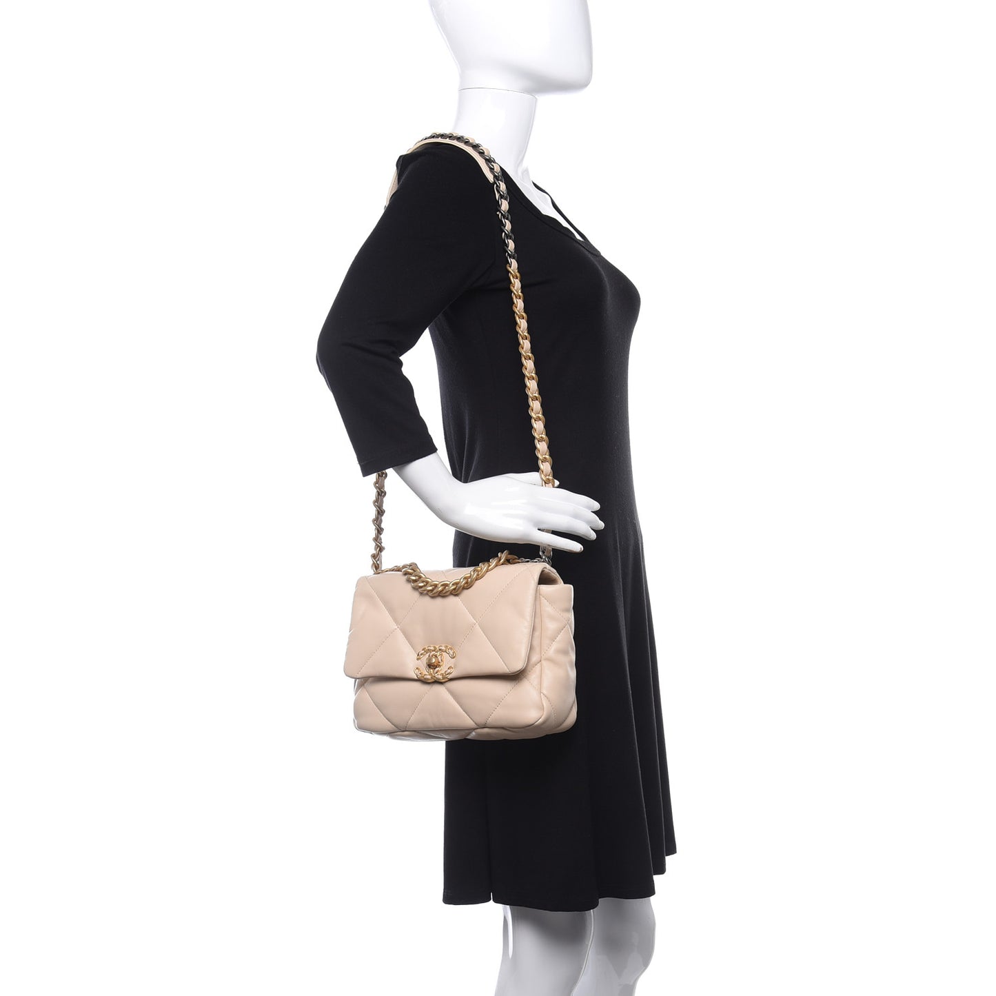 Lambskin Quilted Medium Chanel 19 Flap Beige