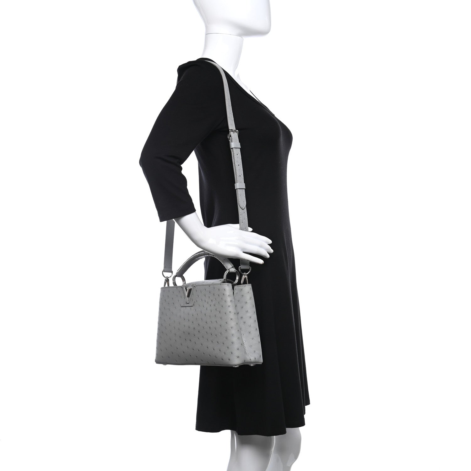 Louis Vuitton Ostrich Capucines BB Gris 2 of 10