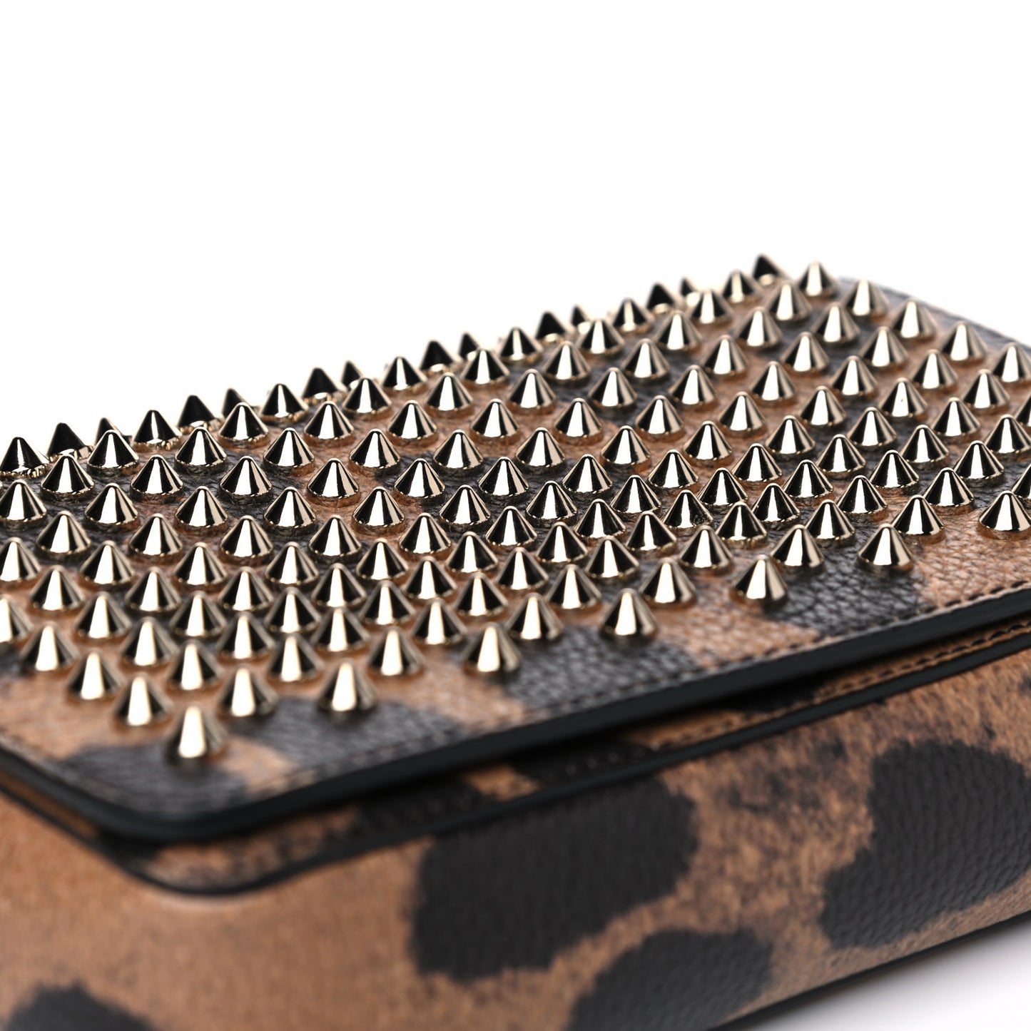 Calfskin Empire Leopard Spiked Zoompouch Crossbody Brown Gold