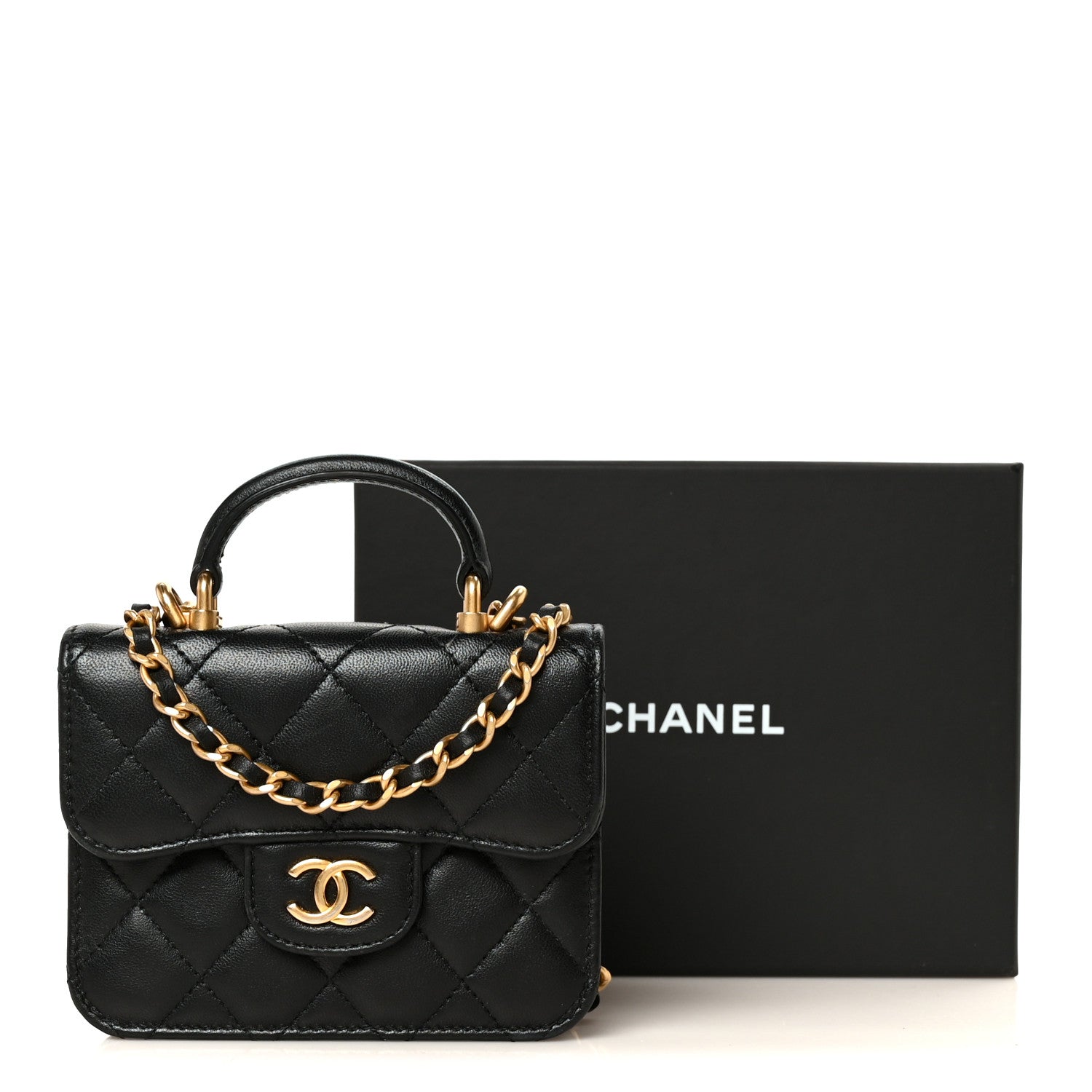Chanel Lambskin Quilted Top Handle Flap Coin Purse With Chain Black 11 of 11