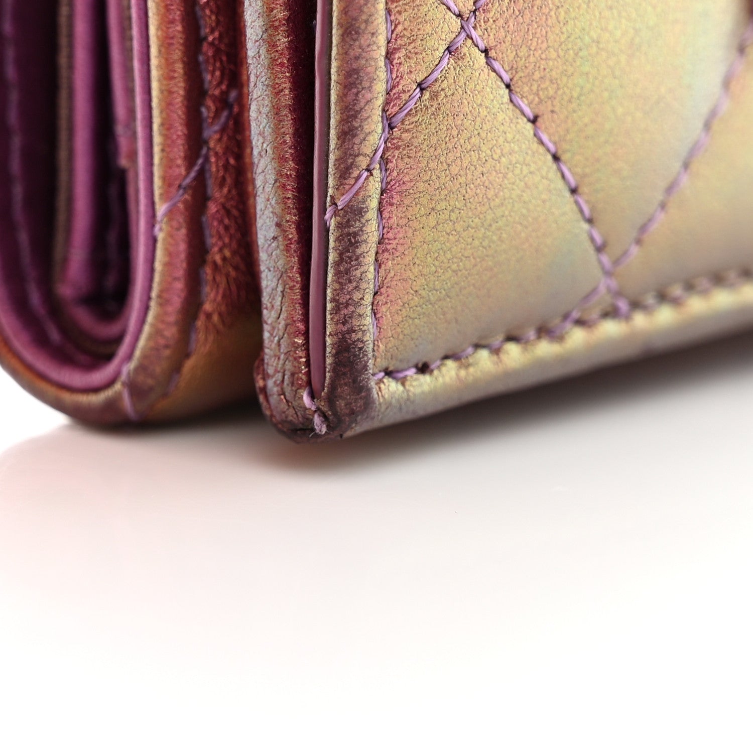 Chanel Iridescent Lambskin Quilted Double Flap Wallet Purple 9 of 14