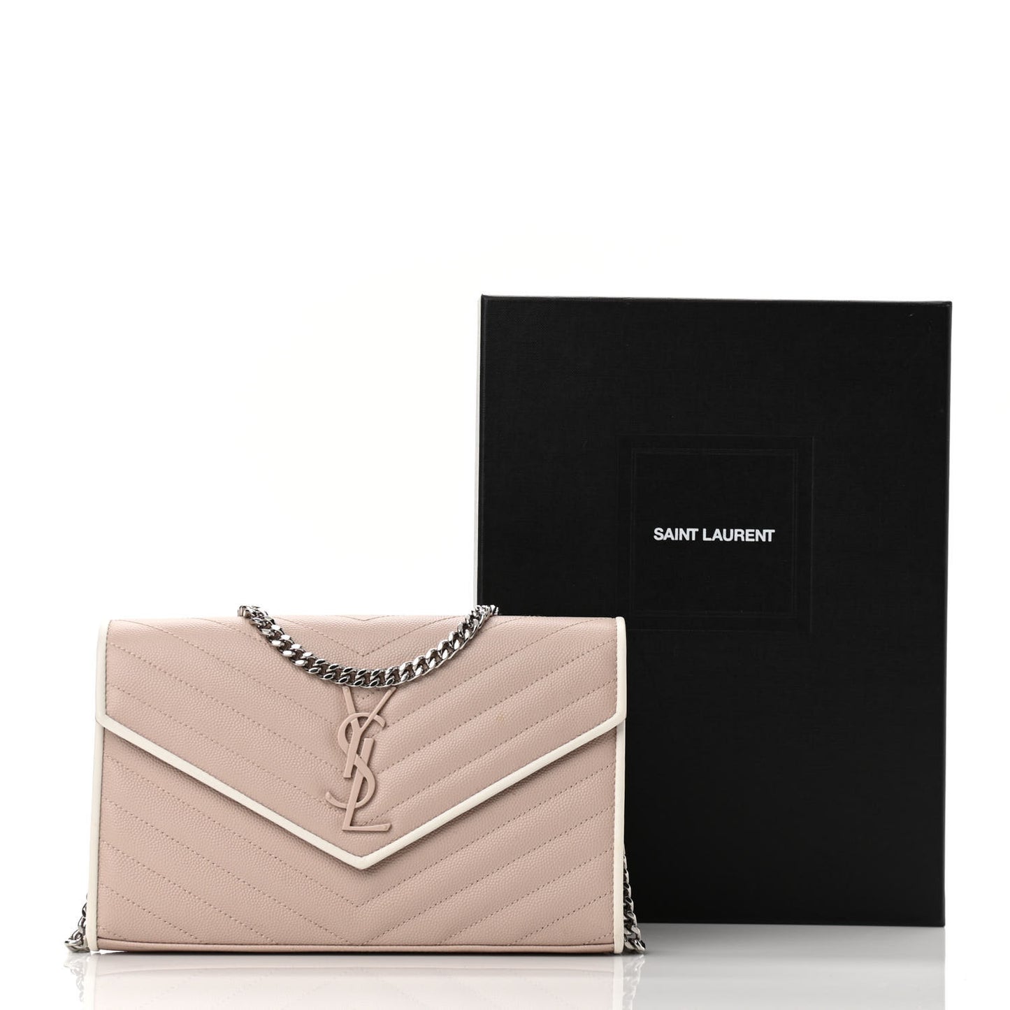 Grain De Poudre Matelasse Chevron Monogram Chain Wallet Pink and White