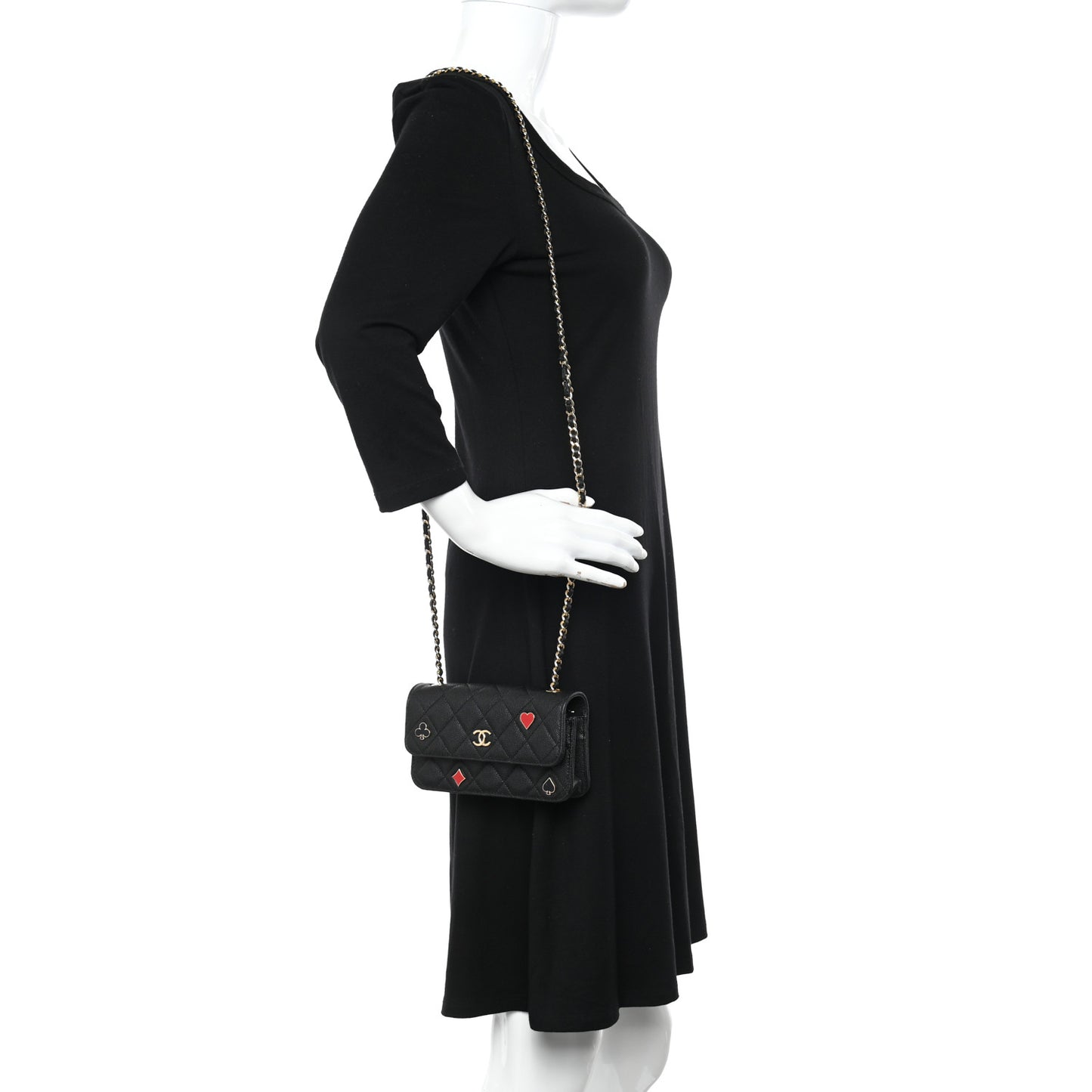 Caviar Quilted Enamel Coco Casino Flap Phone Holder With Chain Black