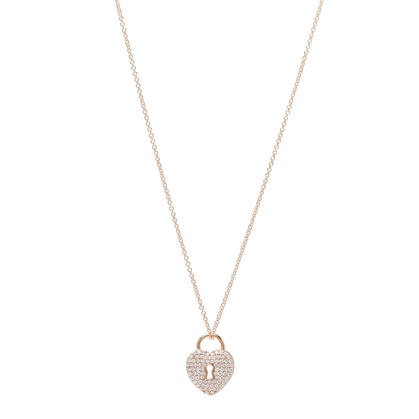 18K Rose Gold Diamond Heart Lock Pendant Necklace