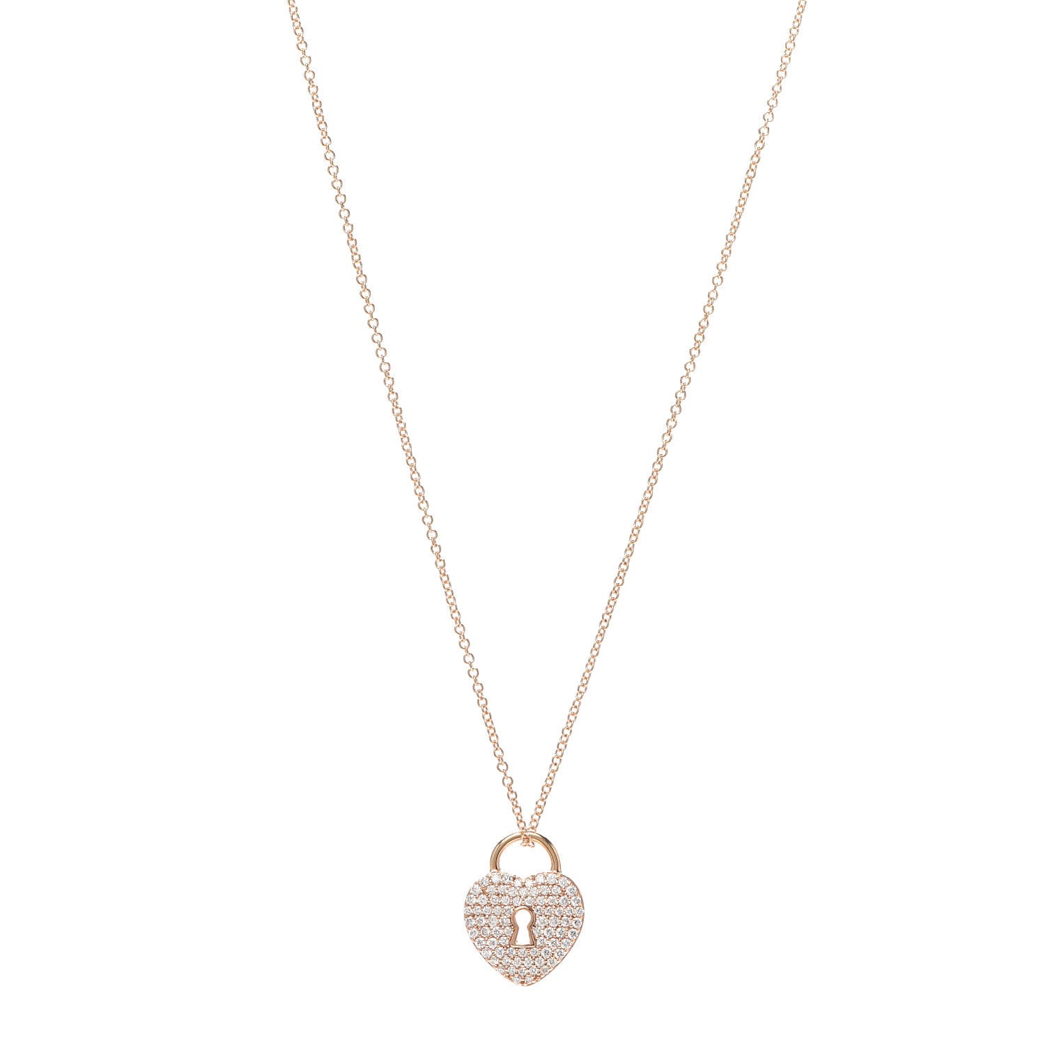 Tiffany 18K Rose Gold Diamond Heart Lock Pendant Necklace 1 of 5