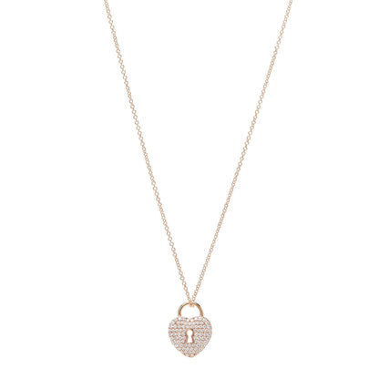 Tiffany 18K Rose Gold Diamond Heart Lock Pendant Necklace 1 of 5