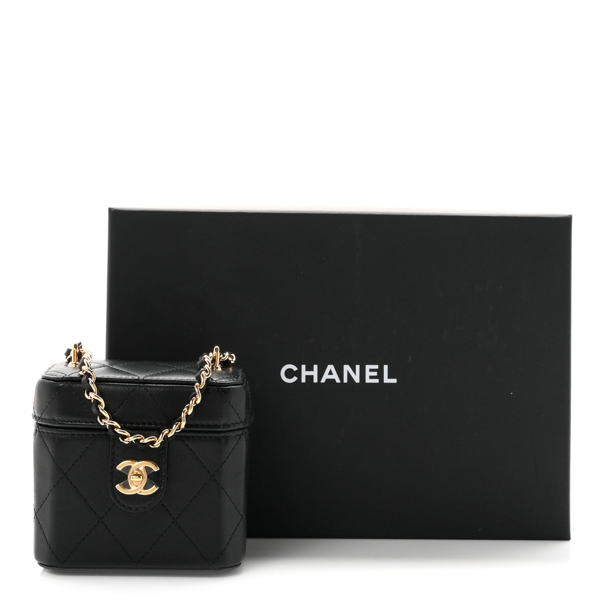 Lambskin Quilted Vanity Clutch With Chain Black