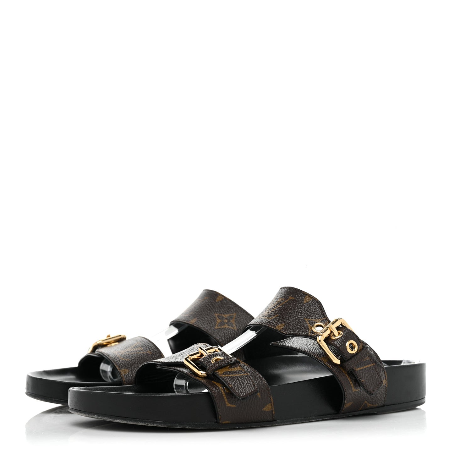 Patent Monogram Bom Dia Flat Mule Sandals 40 Black