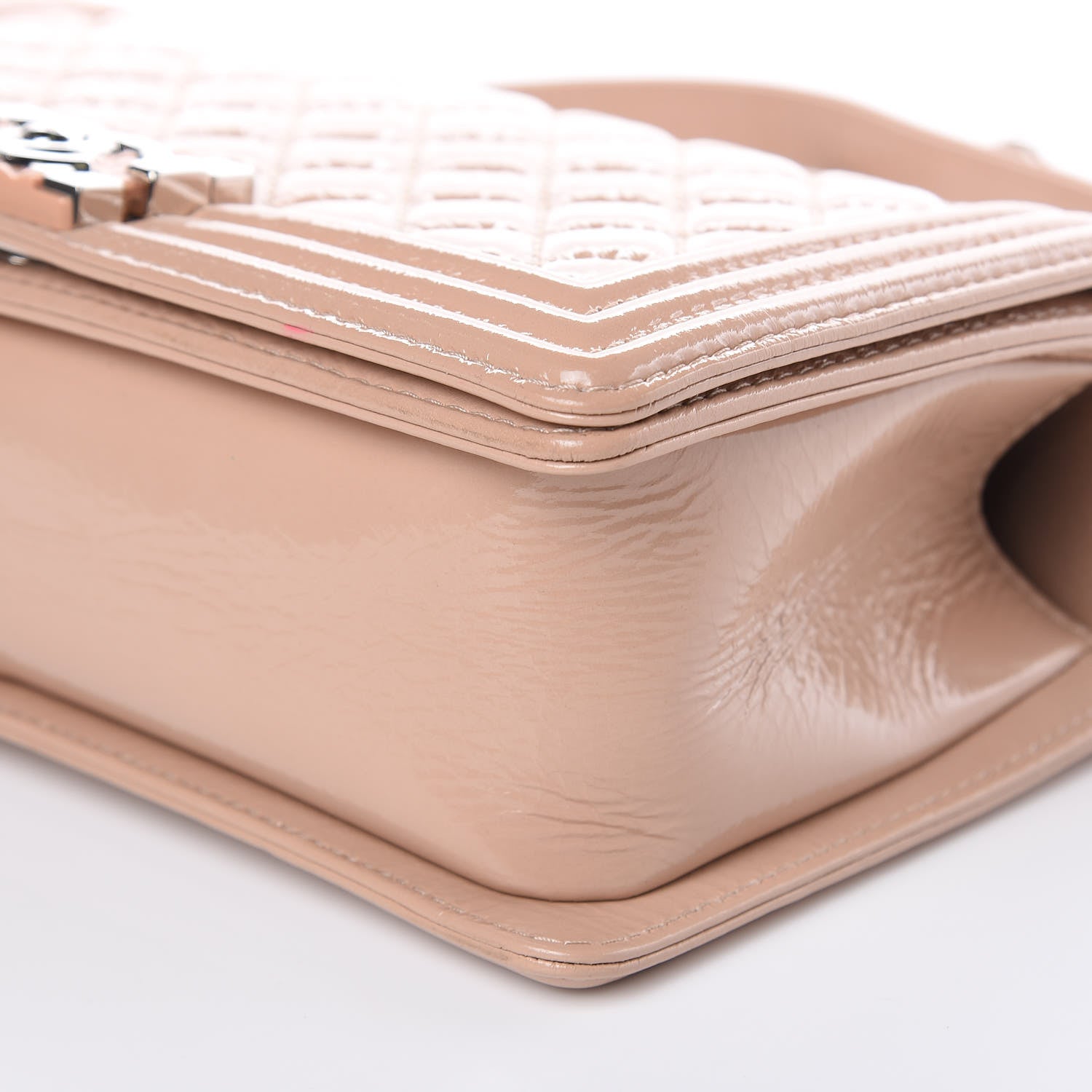Chanel Distressed Patent Quilted Medium Boy Flap Beige 9 of 11