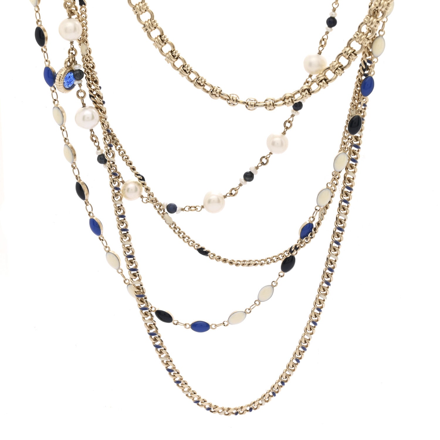 Chanel Pearl Resin Beaded CC Long Multi Strand Necklace Blue Gold Multicolor 4 of 7