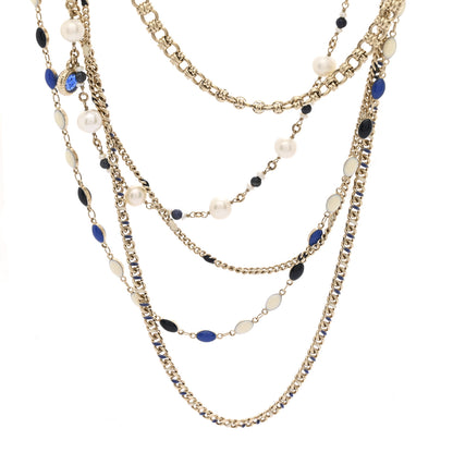 Chanel Pearl Resin Beaded CC Long Multi Strand Necklace Blue Gold Multicolor 4 of 7