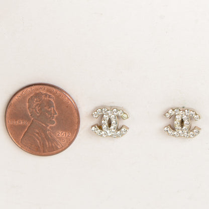 Chanel Crystal Timeless CC Earrings Silver 3 of 7