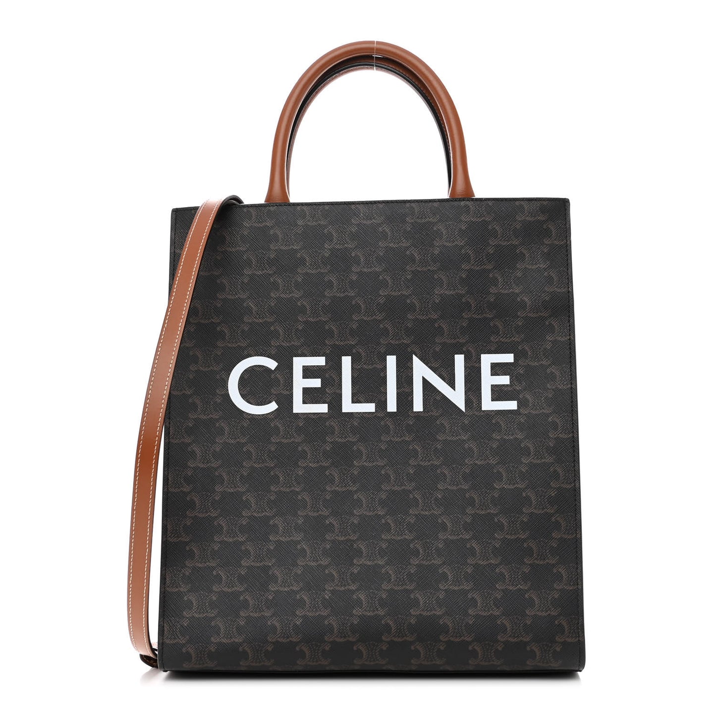Triomphe Canvas Calfskin Small Vertical Cabas Tan