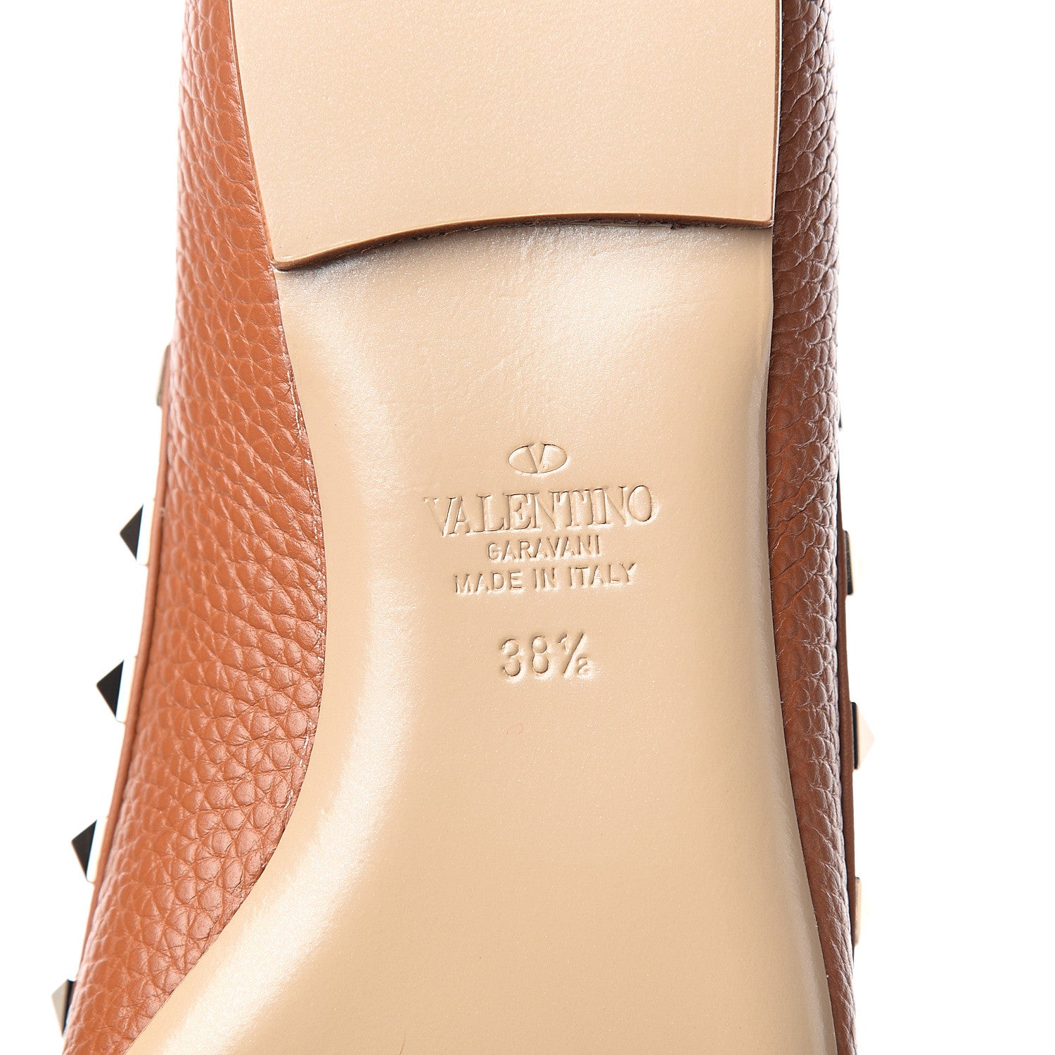 Valentino Garavani Pebbled Calfskin Rockstud Ballerina Flats 38.5 Light Cuir 6 of 9