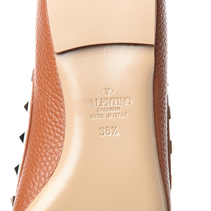 Valentino Garavani Pebbled Calfskin Rockstud Ballerina Flats 38.5 Light Cuir 6 of 9