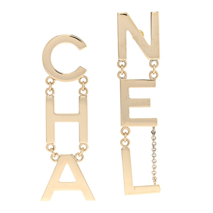 Chanel Metal Cha-Nel Logo Drop Earrings Gold 1 of 7