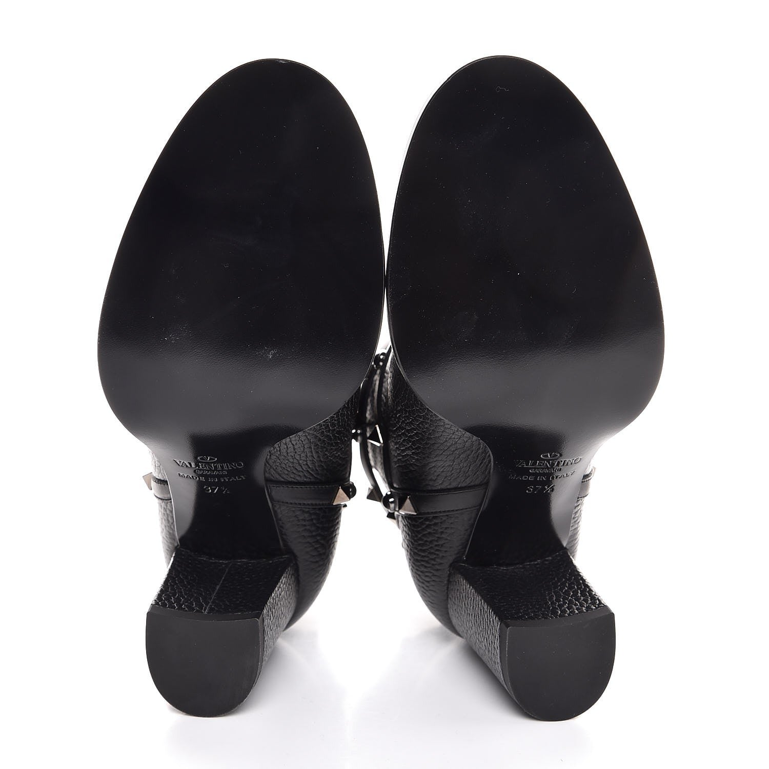 Valentino Garavani Pebbled Calfskin Onyx Rockstud Rolling Double Buckle 70mm Block Heel Ankle Boots 37.5 Black 5 of 7