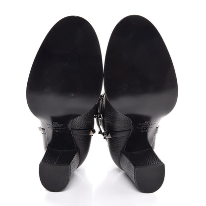 Valentino Garavani Pebbled Calfskin Onyx Rockstud Rolling Double Buckle 70mm Block Heel Ankle Boots 37.5 Black 5 of 7