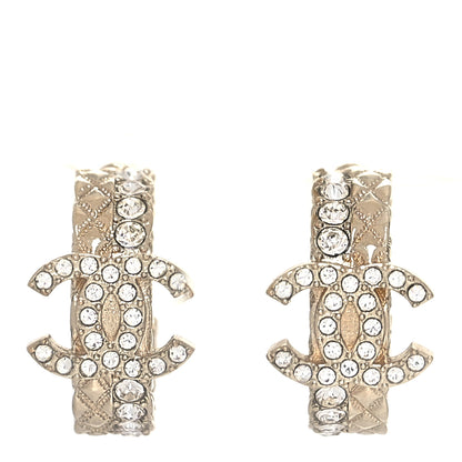 Chanel Metal Crystal Quilted CC Hoop Earrings Gold 1 of 4