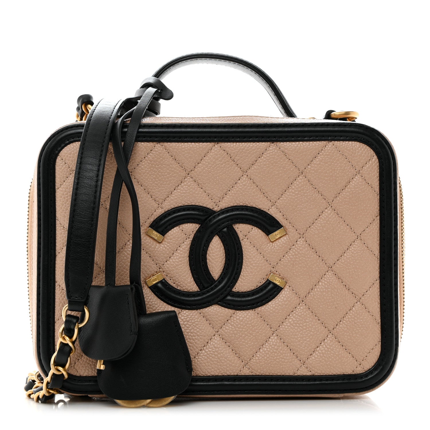 Chanel Caviar Quilted Medium CC Filigree Vanity Case Beige Black 1 of 10