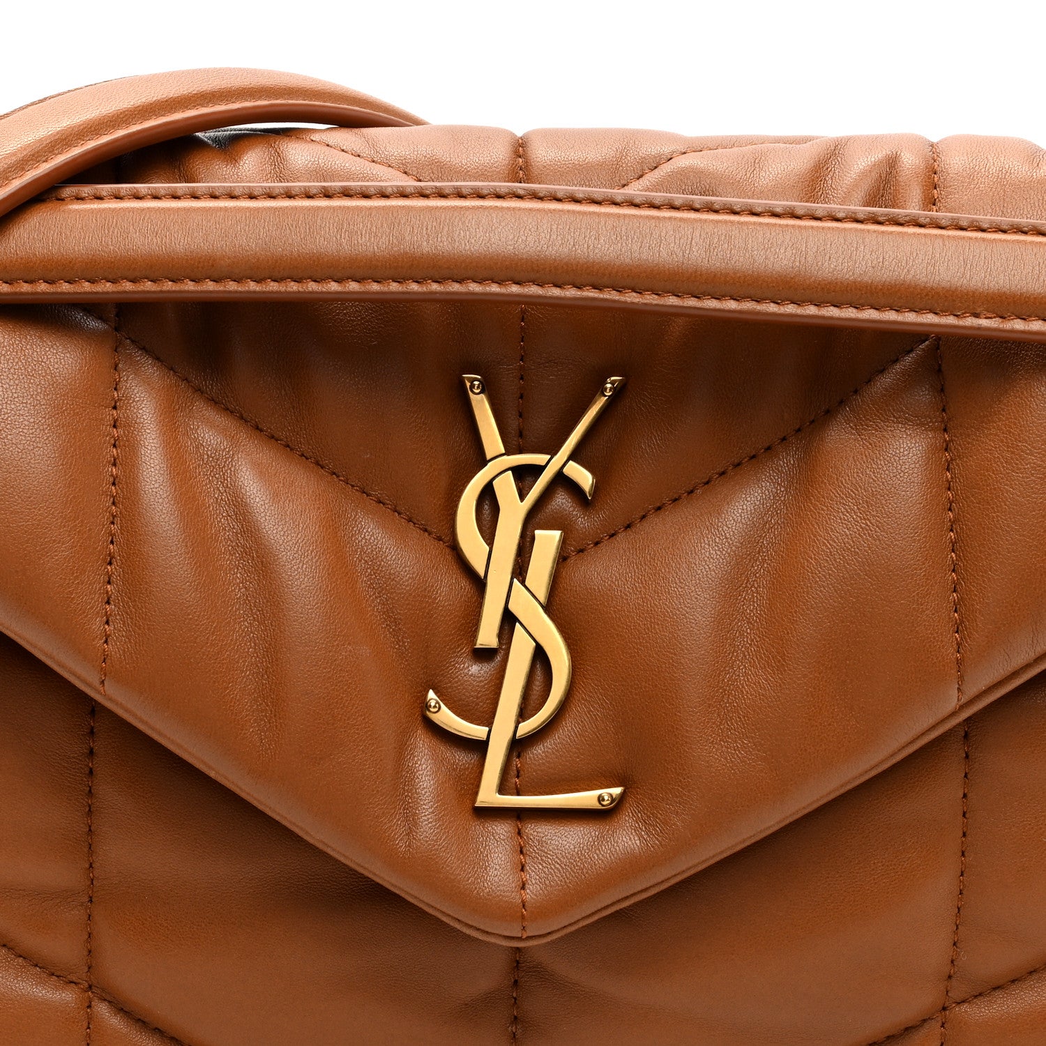 Saint Laurent Lambskin Quilted Small Loulou Puffer Monogram Chain Satchel Dark Honey 7 of 9