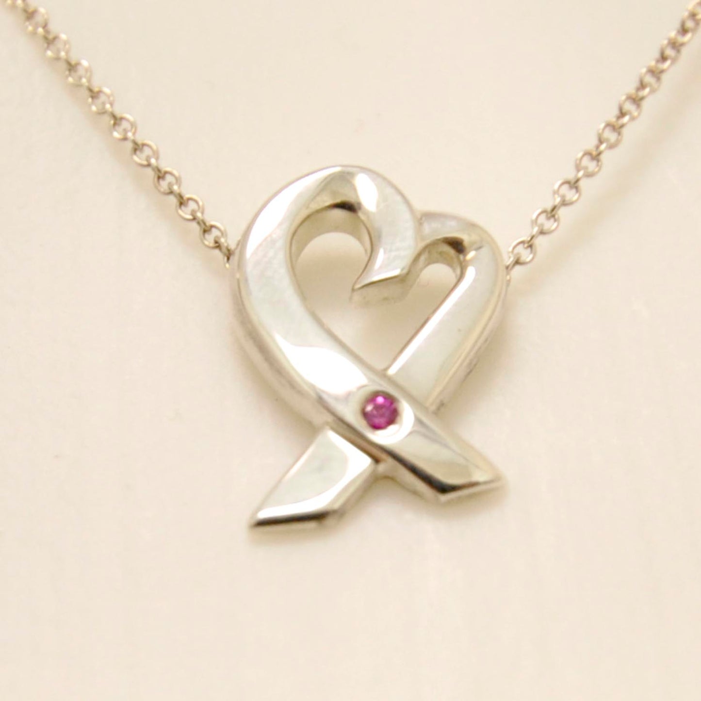 Sterling Silver Paloma Picasso Pink Sapphire Loving Heart Necklace