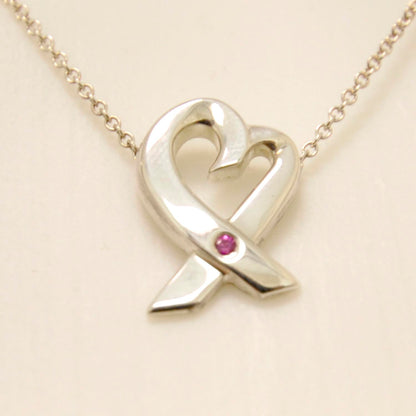 Tiffany Sterling Silver Paloma Picasso Pink Sapphire Loving Heart Necklace 3 of 3