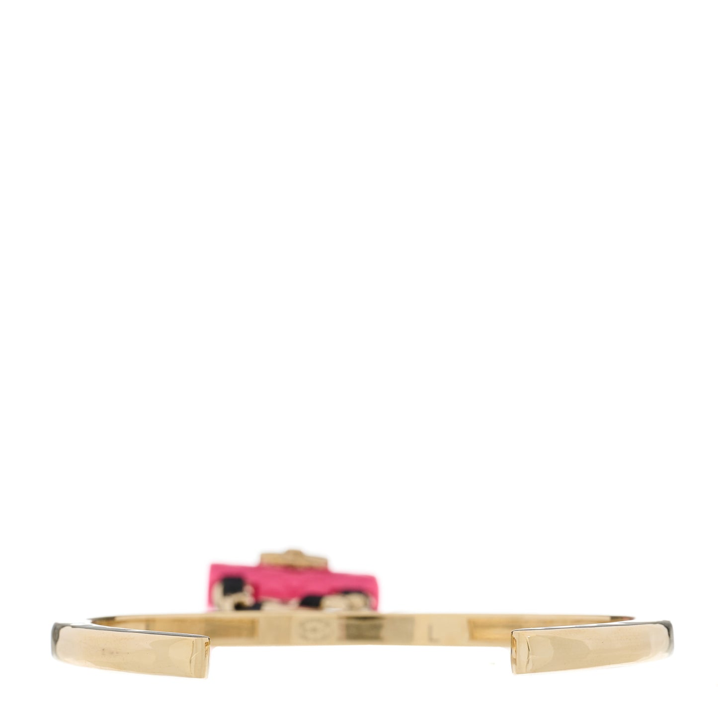 Calfskin Metal Resin CC Quilted Flap Cuff Bracelet Gold Black Pink