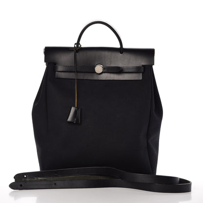 Hermes Toile Vache Calfskin Herbag 30 PM Backpack Black 13 of 14