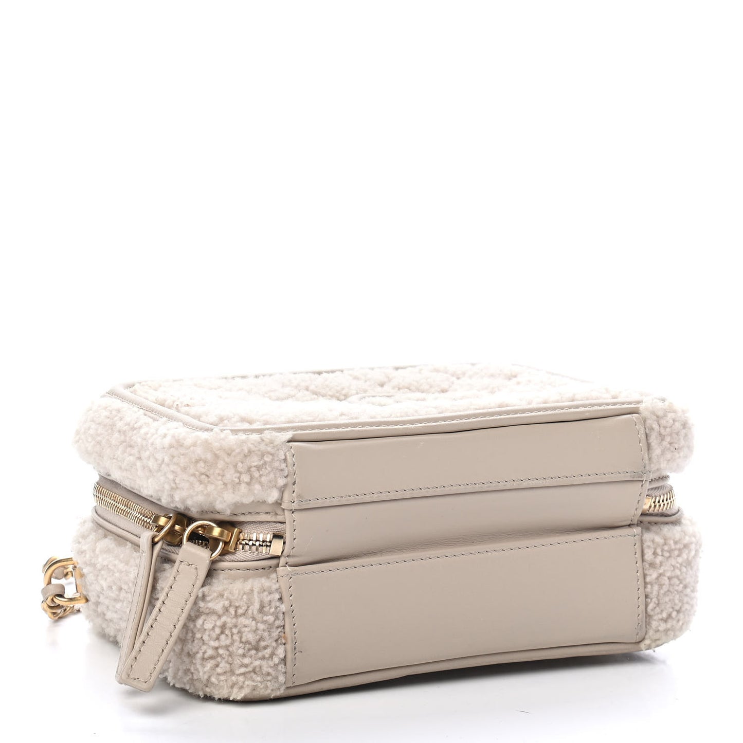 Shearling Lambskin Quilted Small CC Filigree Vanity Case Beige