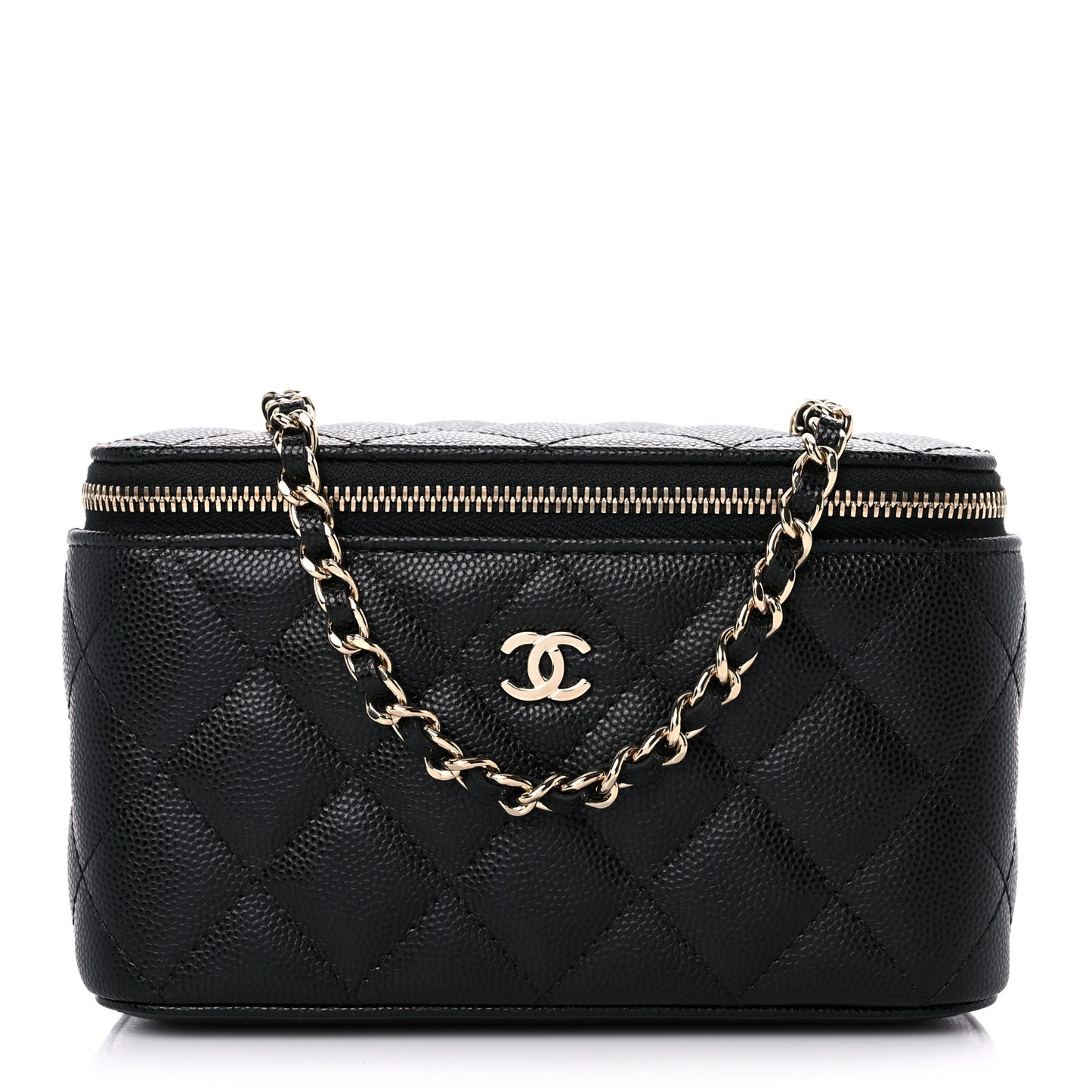 Caviar Quilted Small Vanity Case With Chain Black