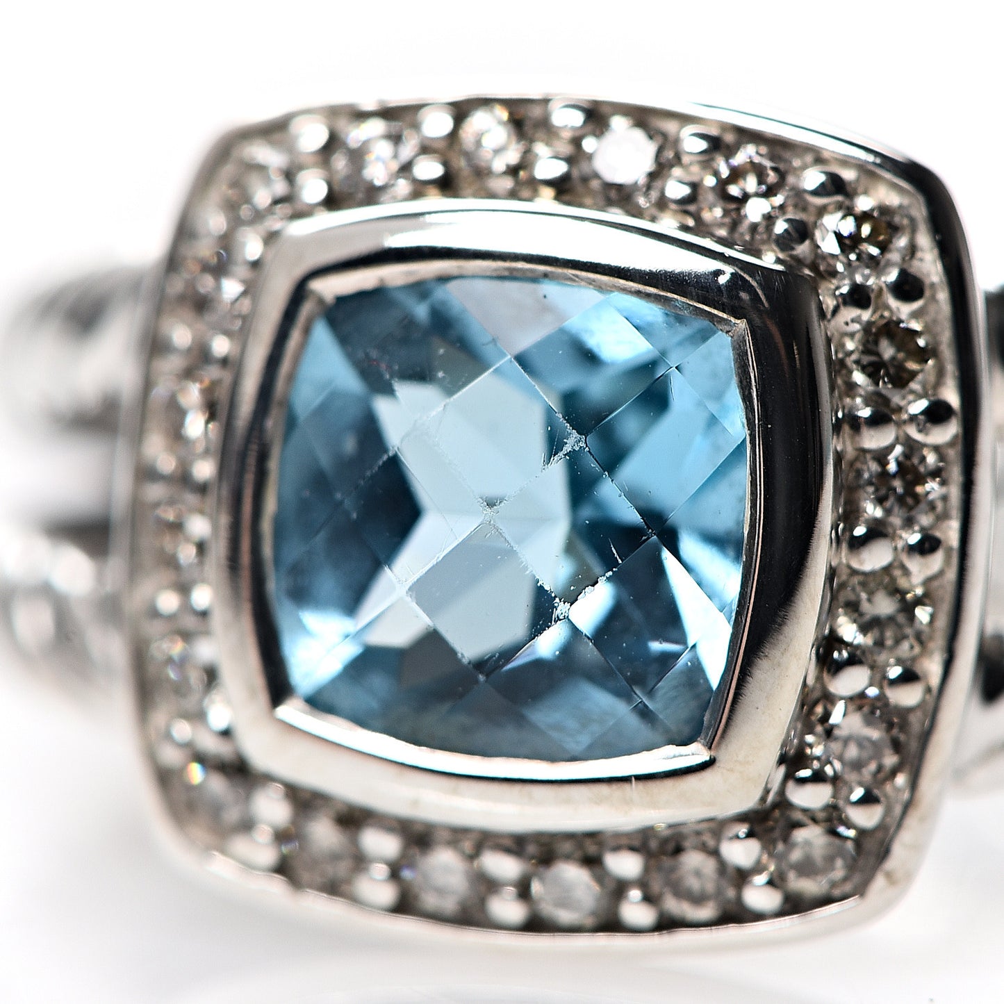 Sterling Silver Diamond Blue Topaz 7mm Petite Albion Ring 50 5.25