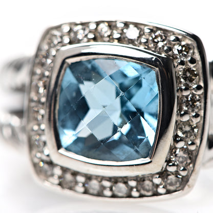 David Yurman Sterling Silver Diamond Blue Topaz 7mm Petite Albion Ring 50 5.25 5 of 5