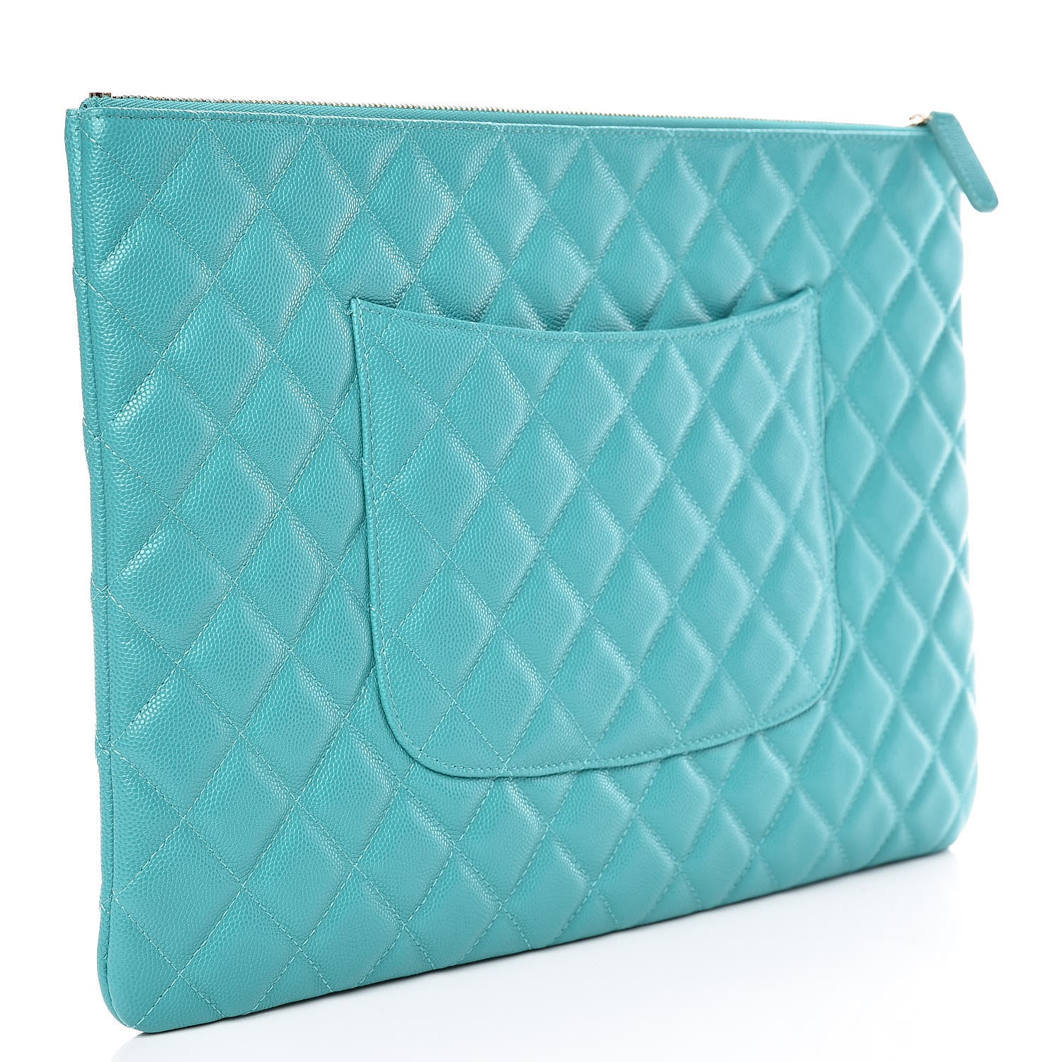 Chanel Caviar Quilted Large Cosmetic Case Turquoise 3 of 10