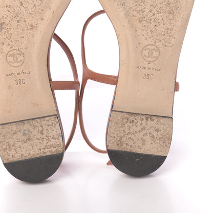 Chanel Lambskin Crystal Baguette CC Thong Sandals 38 Orange 9 of 10