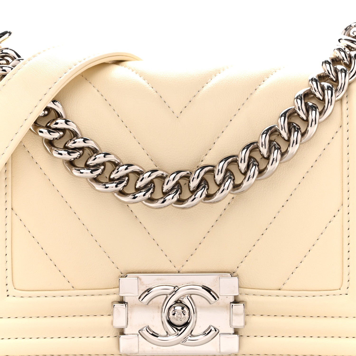 Chanel Calfskin Chevron Quilted Small Boy Flap Light Beige 8 of 10