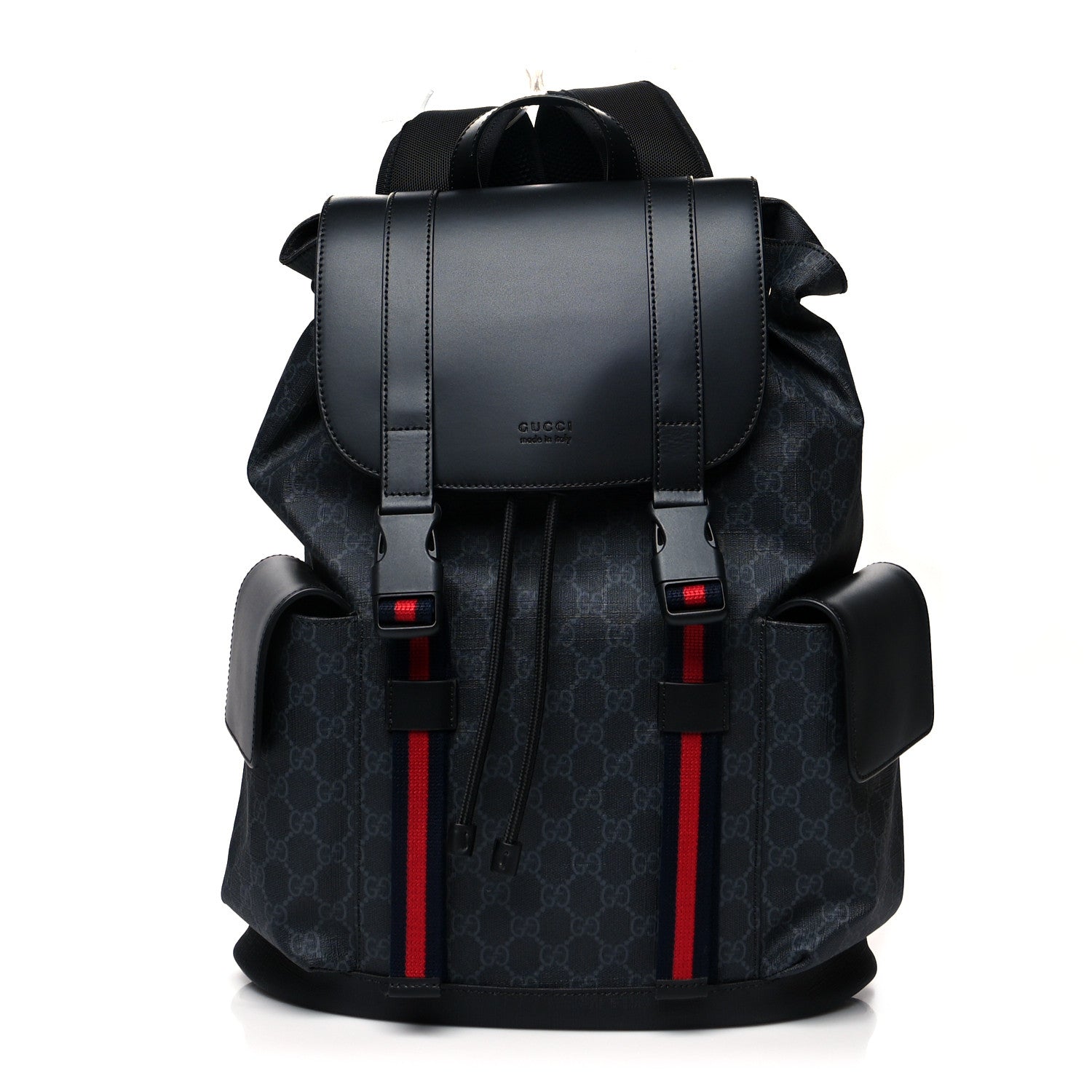 Gucci Soft GG Supreme Monogram Appia Calfskin Web Double Buckle Backpack Black 1 of 11
