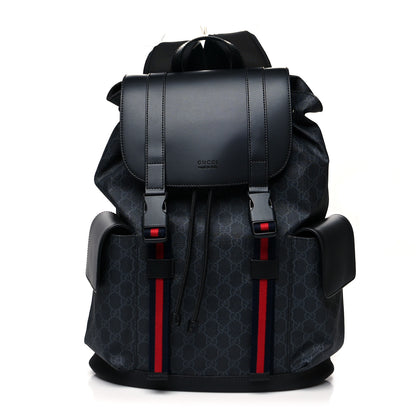 Gucci Soft GG Supreme Monogram Appia Calfskin Web Double Buckle Backpack Black 1 of 11