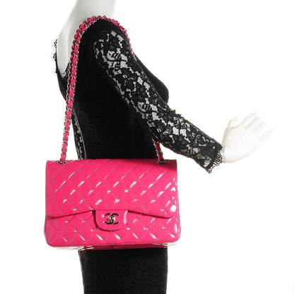 Chanel Patent Quilted Jumbo Double Flap Fuchsia 2 of 9