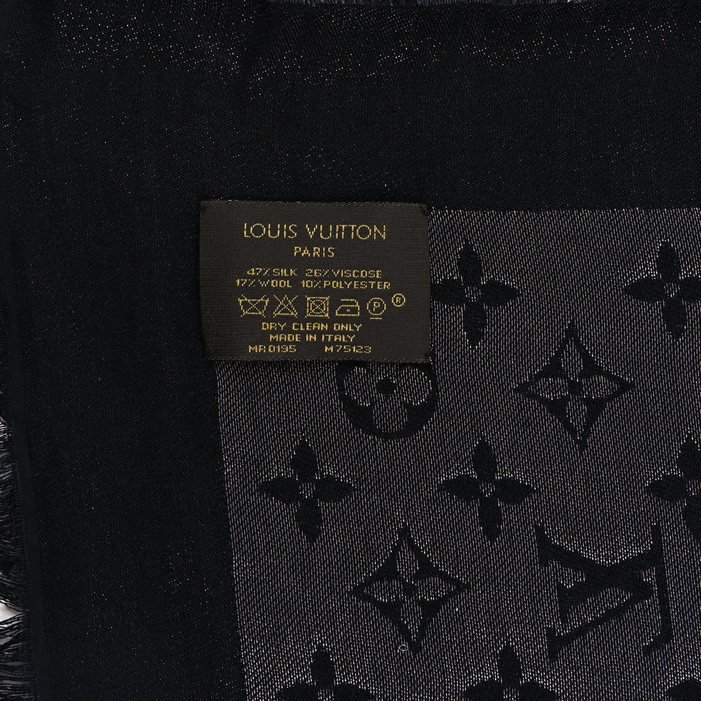 Silk Lurex Wool Monogram Shine Shawl Black