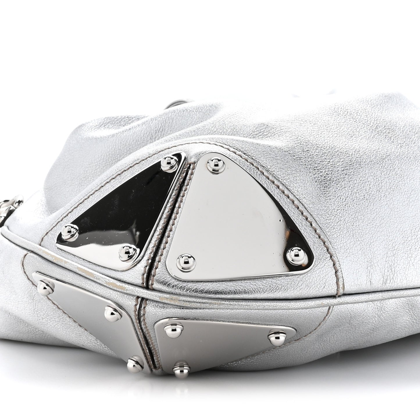 Metallic Calfskin Medium Indy Top Handle Hobo Silver