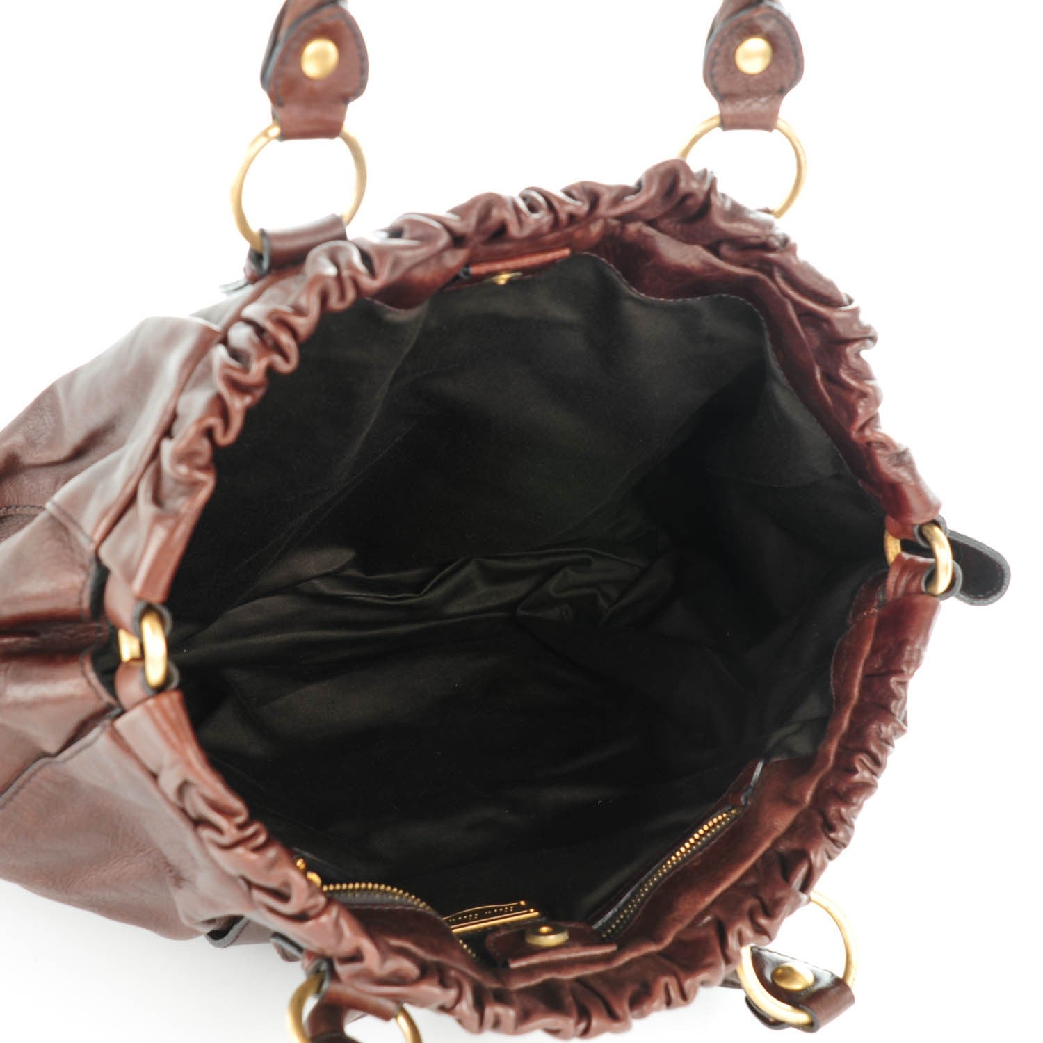 Miu Miu Vitello Lux Gathered Shopper Tote Brown 5 of 7