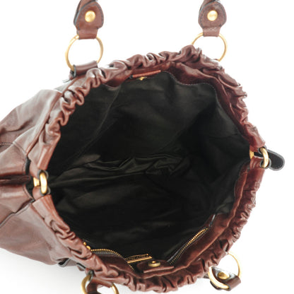 Miu Miu Vitello Lux Gathered Shopper Tote Brown 5 of 7